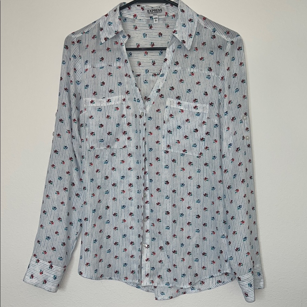 Express Blue Button Down Shirt with Notched Collar